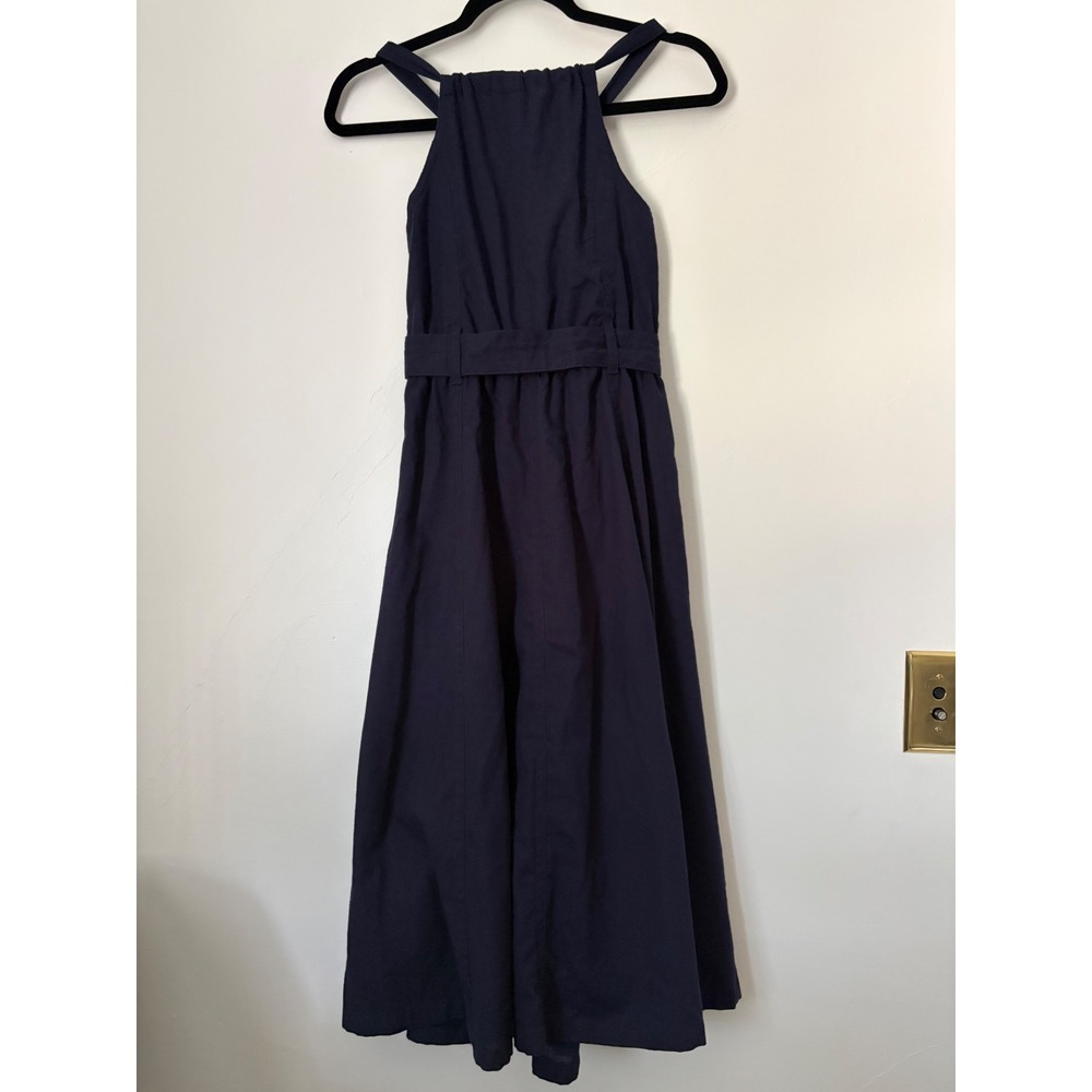 Central Park West Navy Blue Linen Blend Halter Button Front Midi Dress Sz XS - Picture 8 of 14